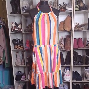 Colorful Striped Halter Mini Dress